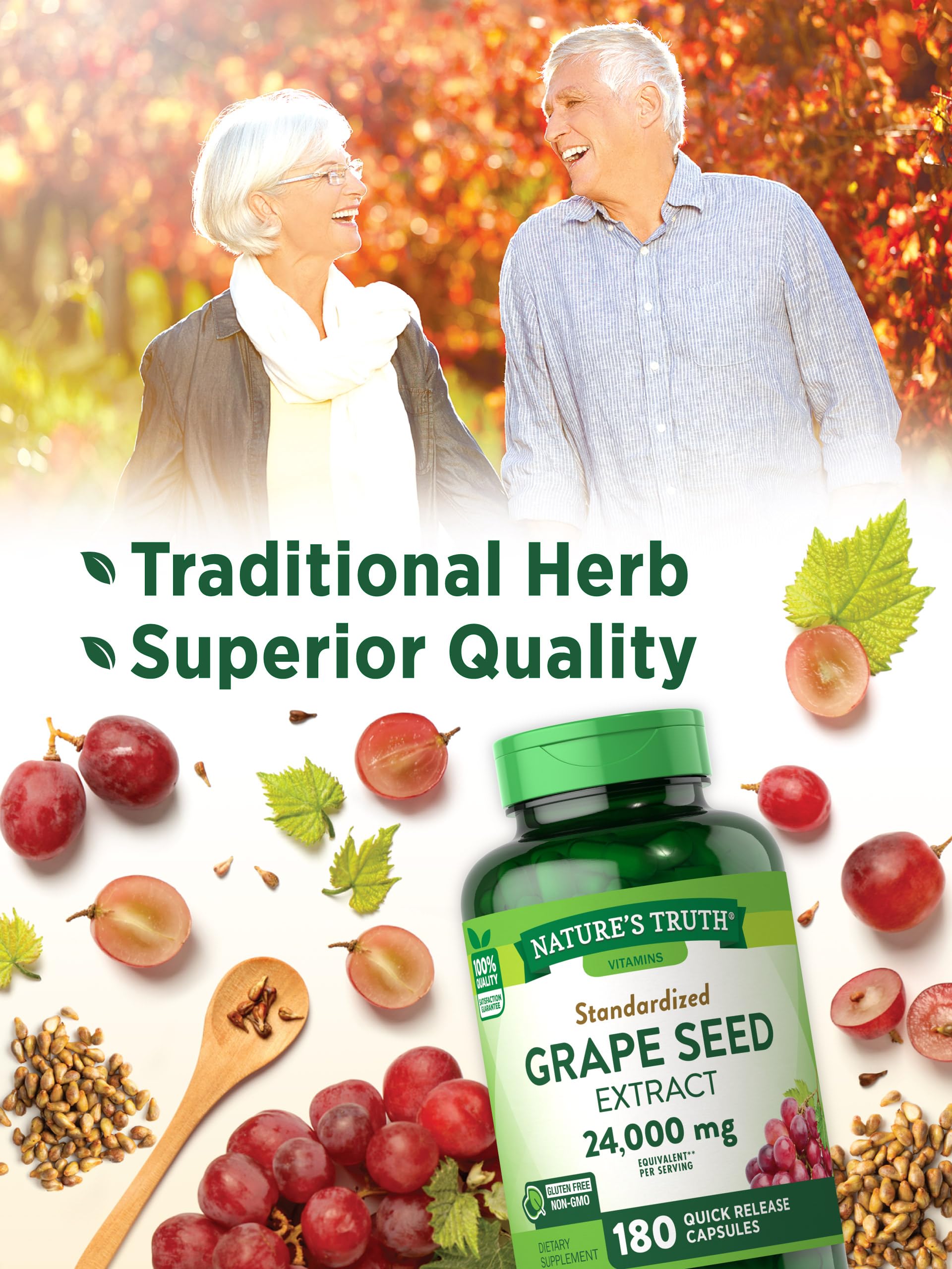 Graphic showing 840 mg polyphenols per serving in grape seed extract