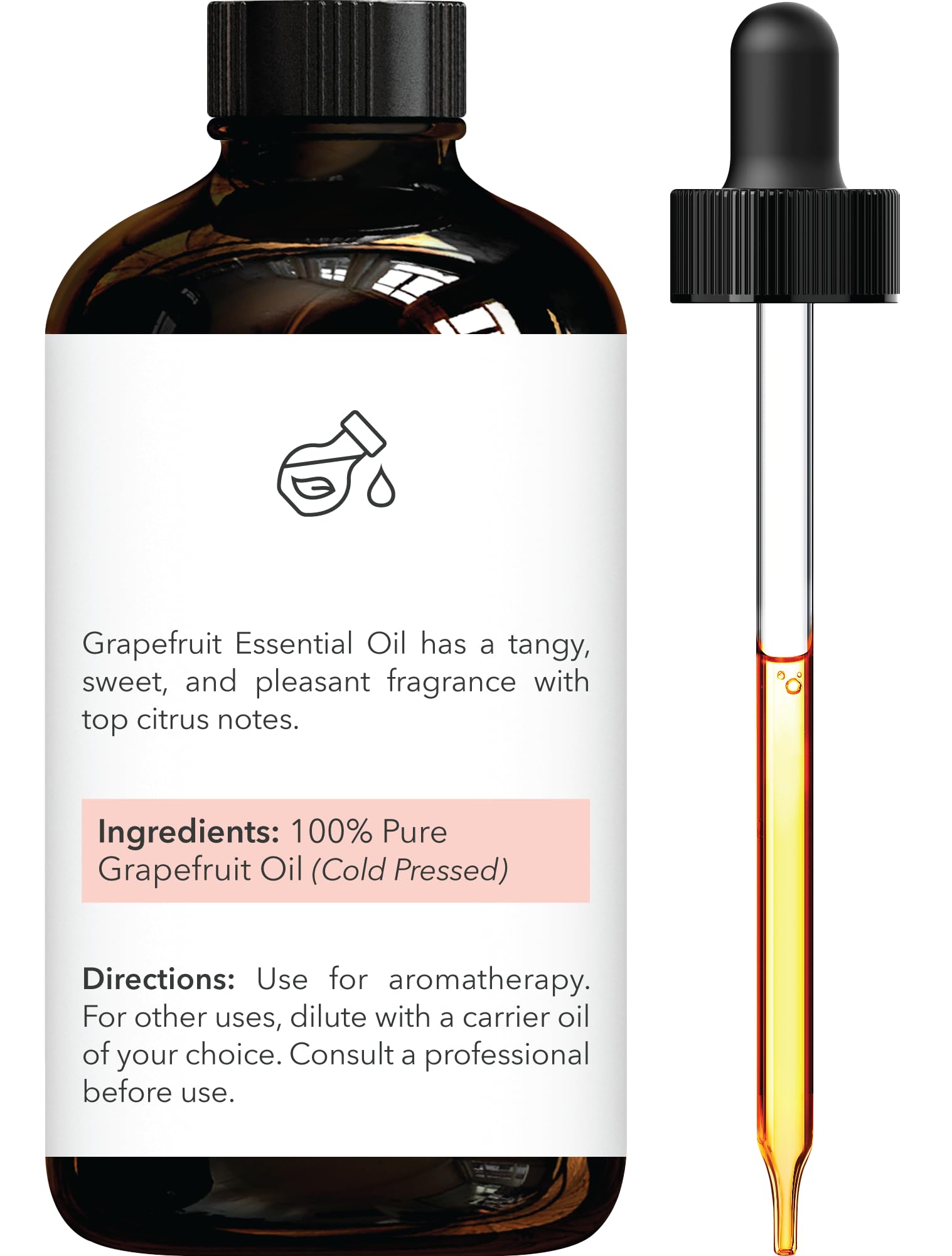 Grapefruit essential oil dropper bottle in amber glass