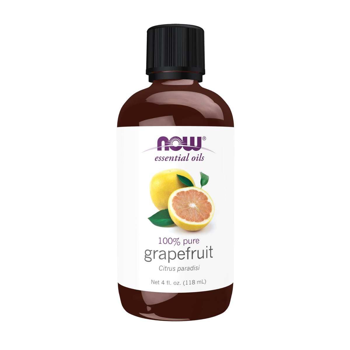 NOW Grapefruit Essential Oil 4 oz bottle - front view