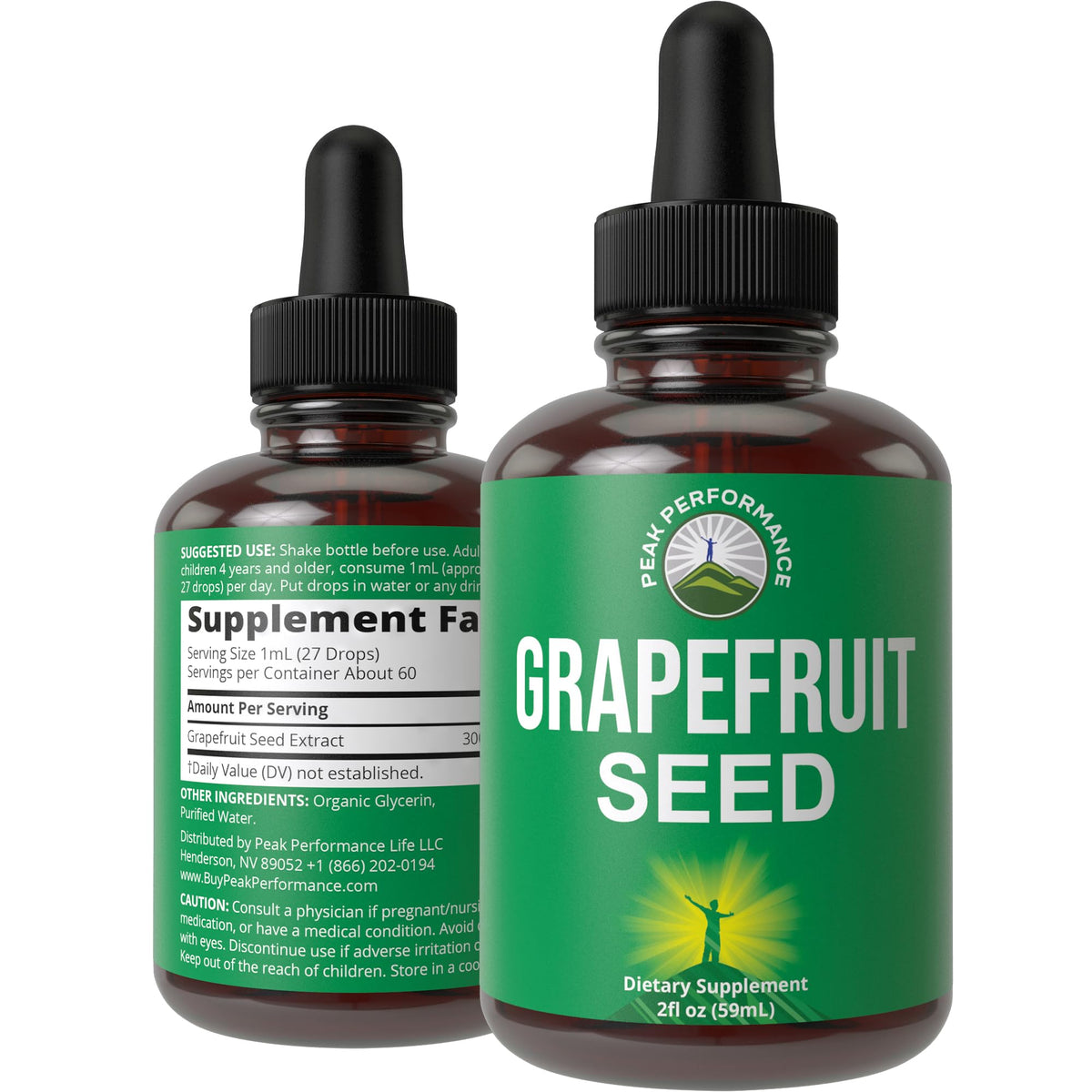 Bottle of Grapefruit Seed Extract Liquid Drops with dropper on white background