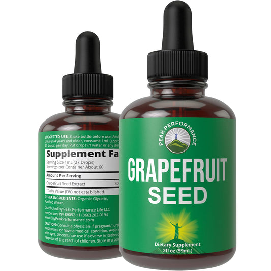 Bottle of Grapefruit Seed Extract Liquid Drops with dropper on white background