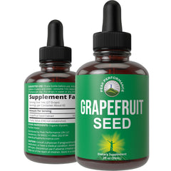 Bottle of Grapefruit Seed Extract Liquid Drops with dropper on white background