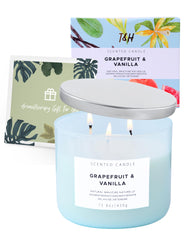 Side view of the candle showing the label and glow