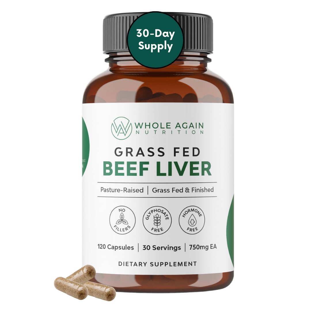 Grass-fed beef liver capsules bottle front view