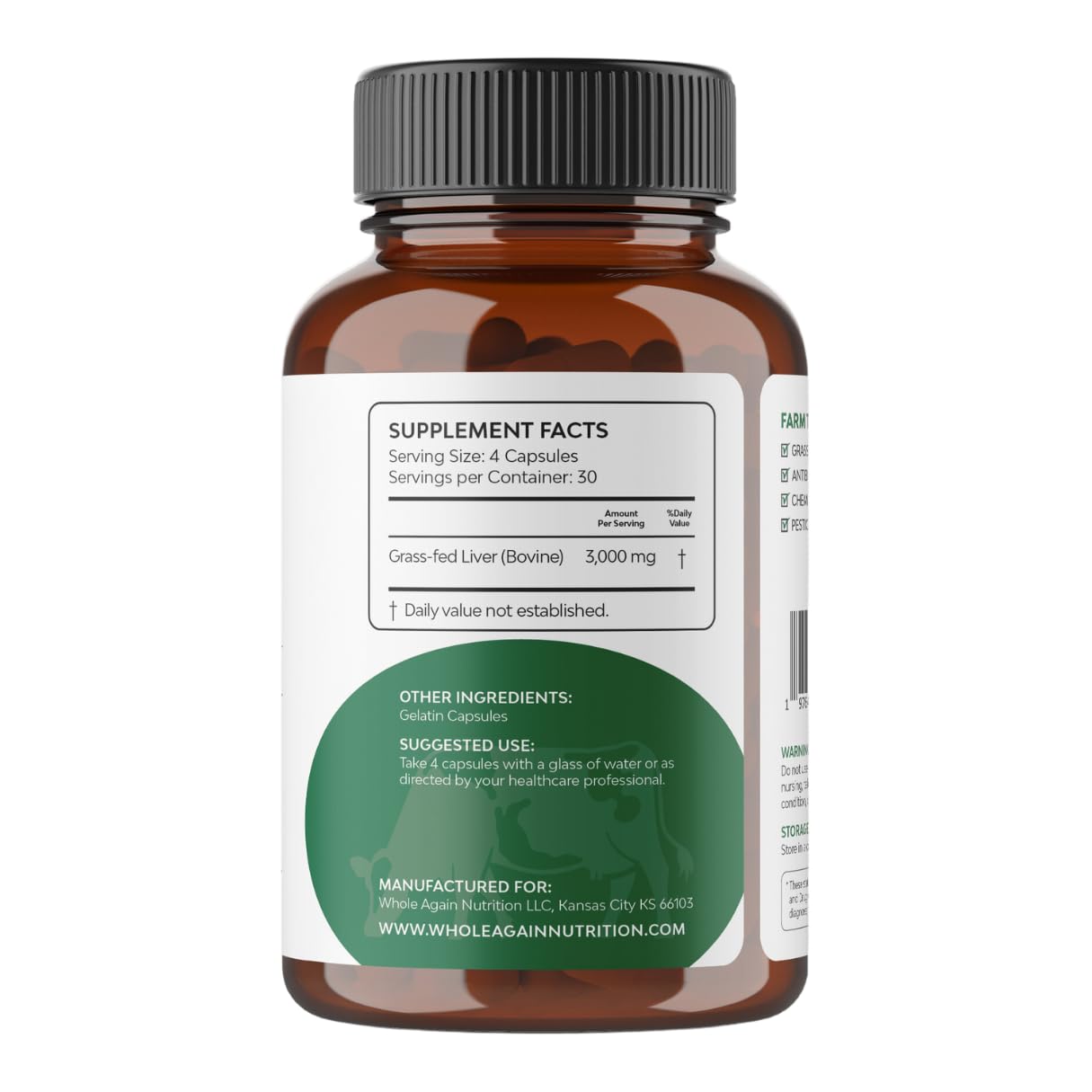Close-up of grass-fed beef liver capsules