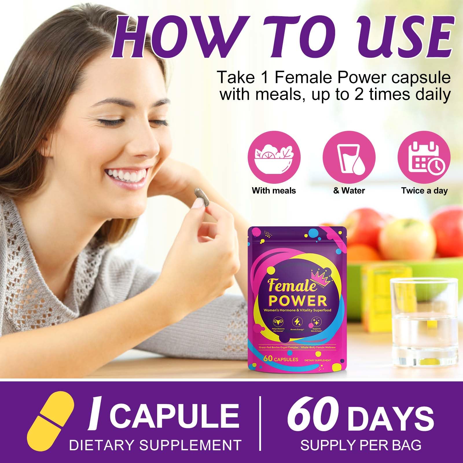 Lifestyle shot of a woman holding the capsules in natural light