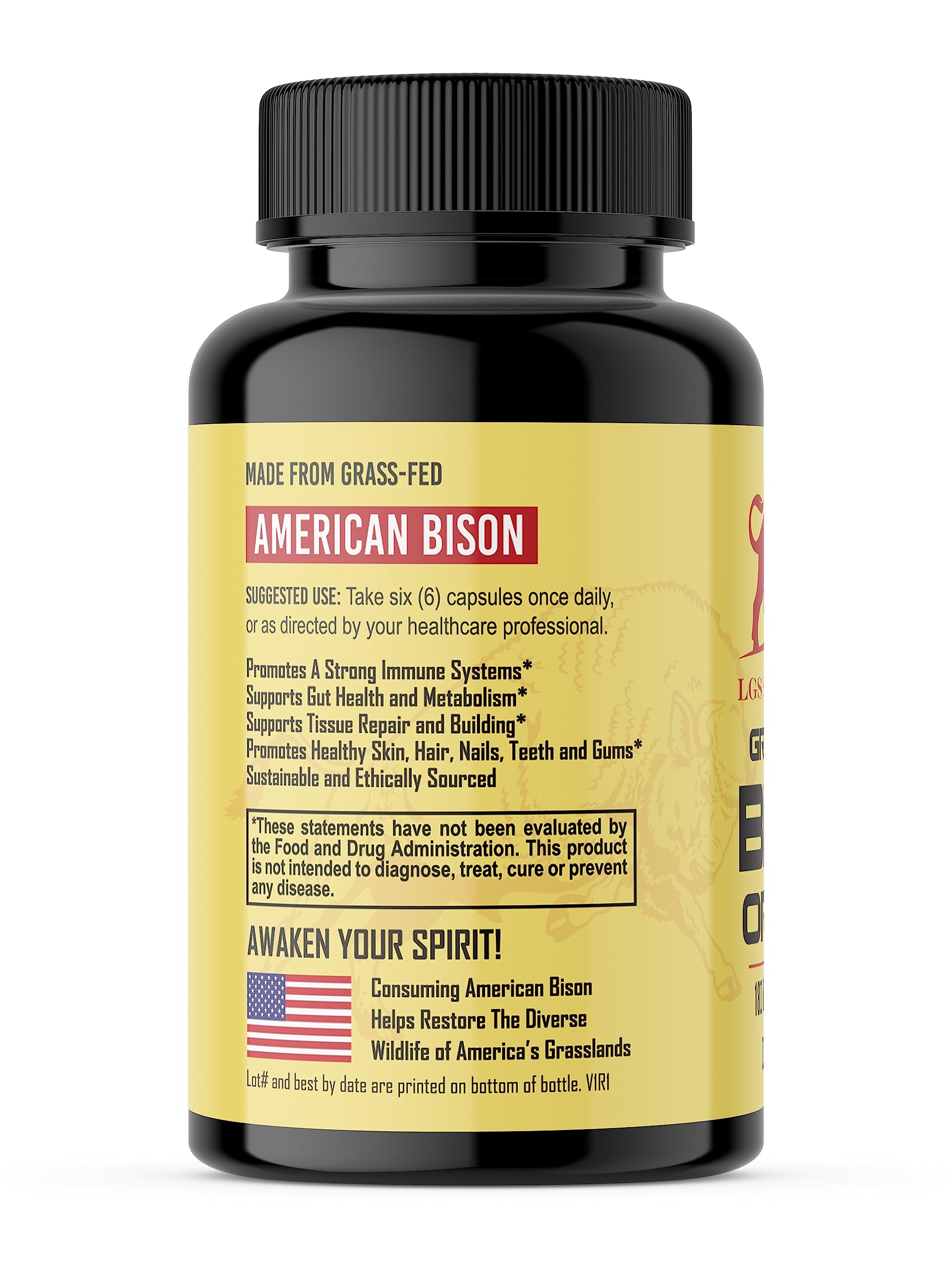 Capsules in bottle for LGS Grass Fed Bison Organ Supplement