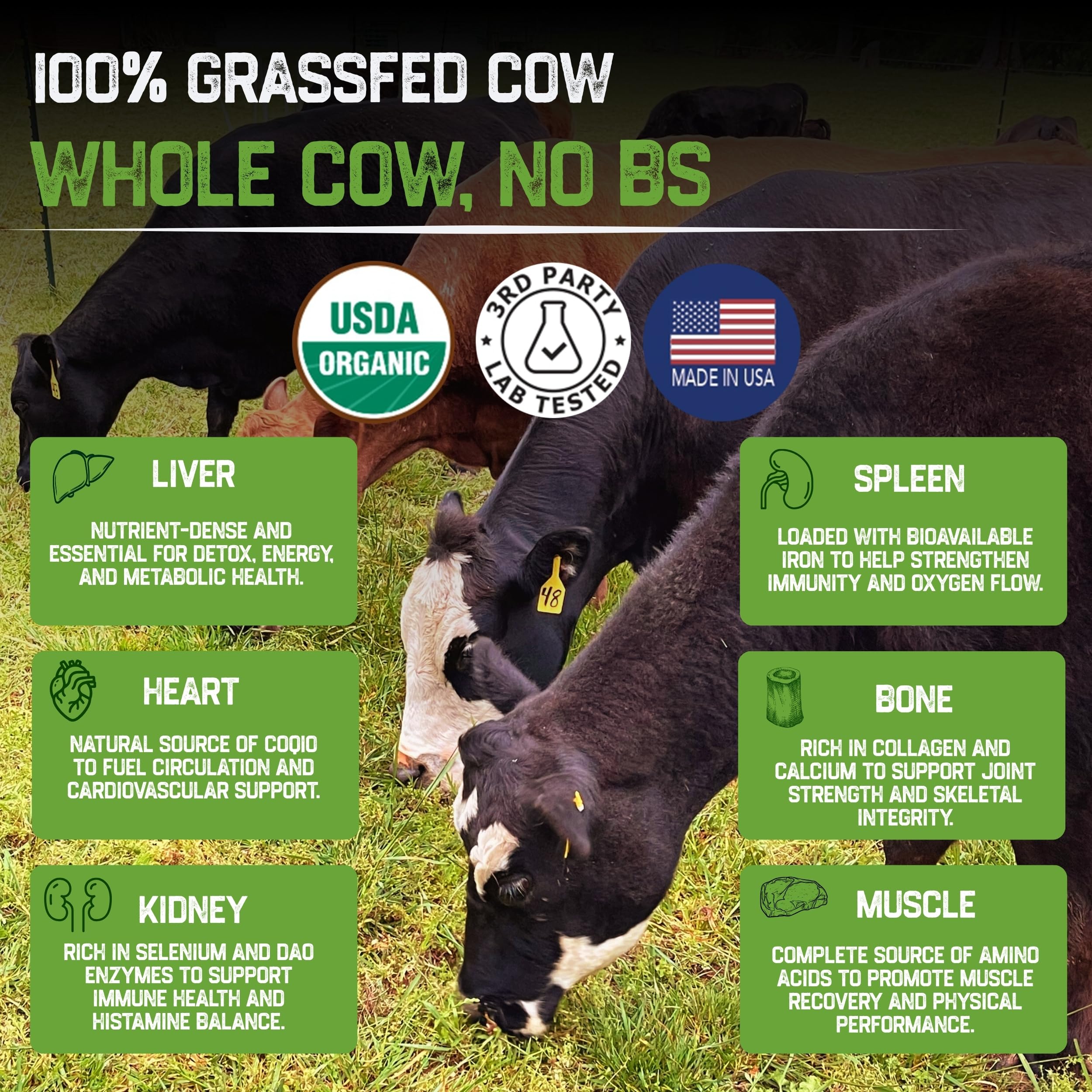 USDA Organic label on Grassfat beef organ supplement