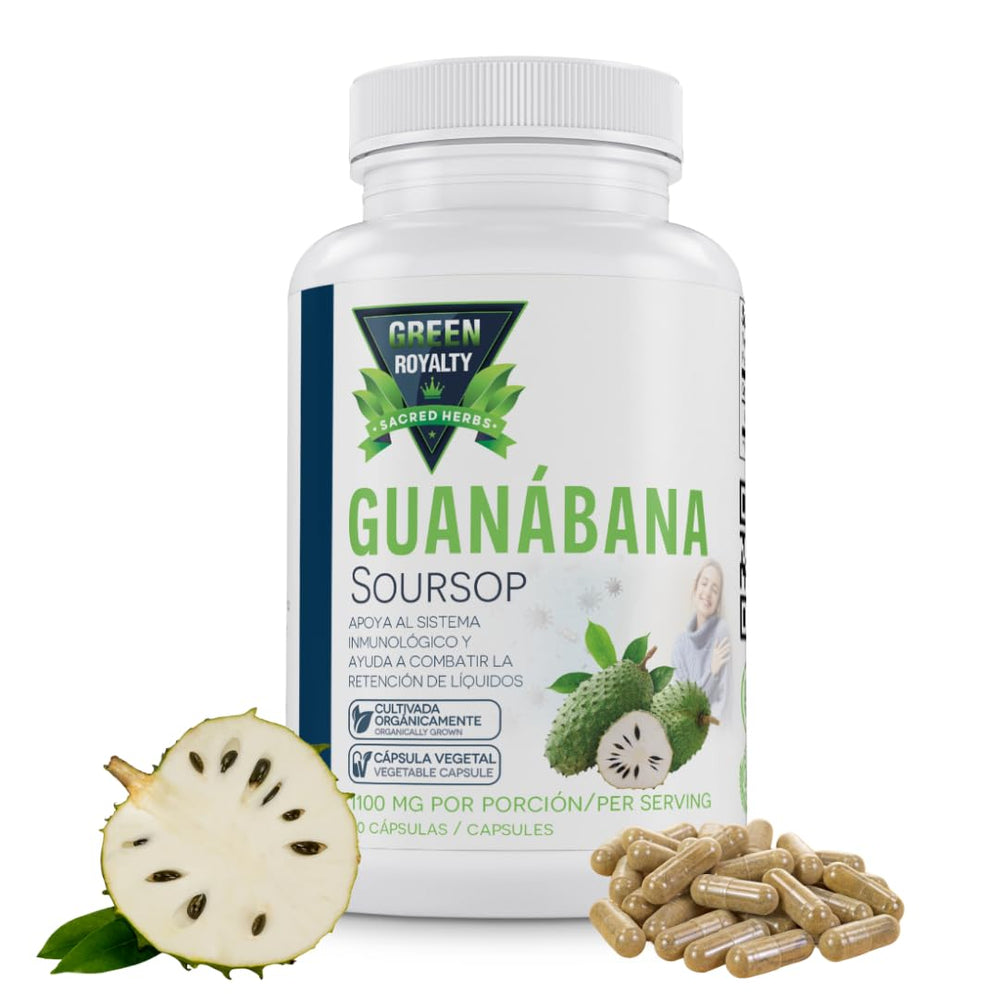 Bottle of Graviola Guanabana capsules with 1100mg per serving label