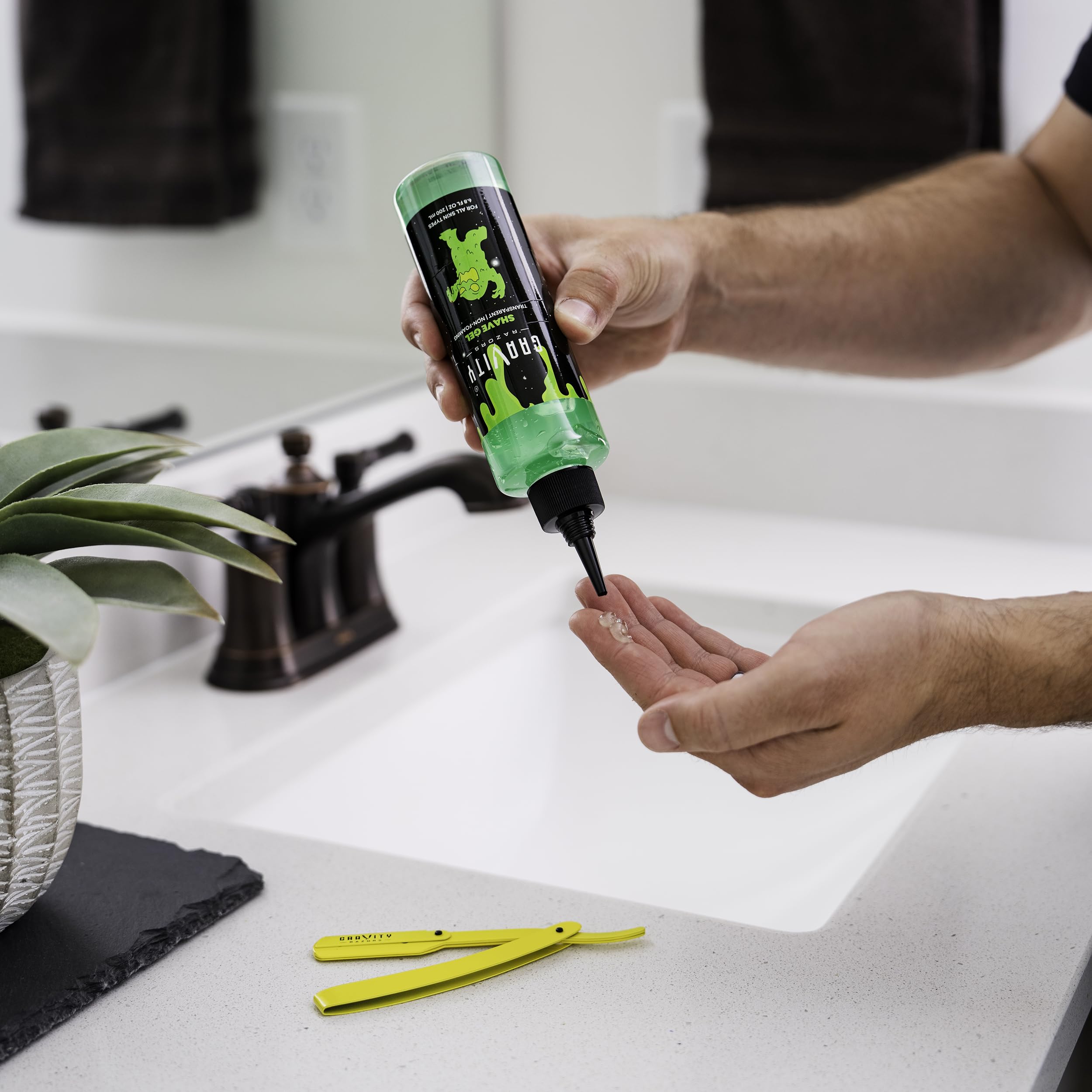 GRAVITY RAZORS sandalwood scent enhances a refined grooming ritual while shaving.