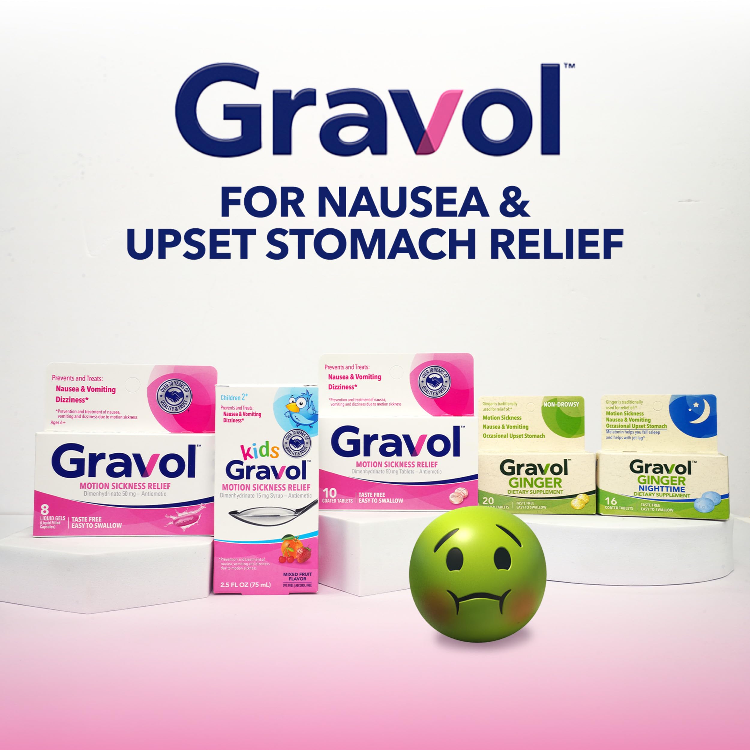 Gravol Kids Liquid supports travel comfort with quick, easy use during trips.