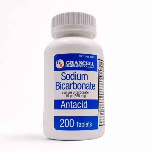Graxcell Sodium Bicarbonate Tablets bottle shows fast relief for heartburn when needed