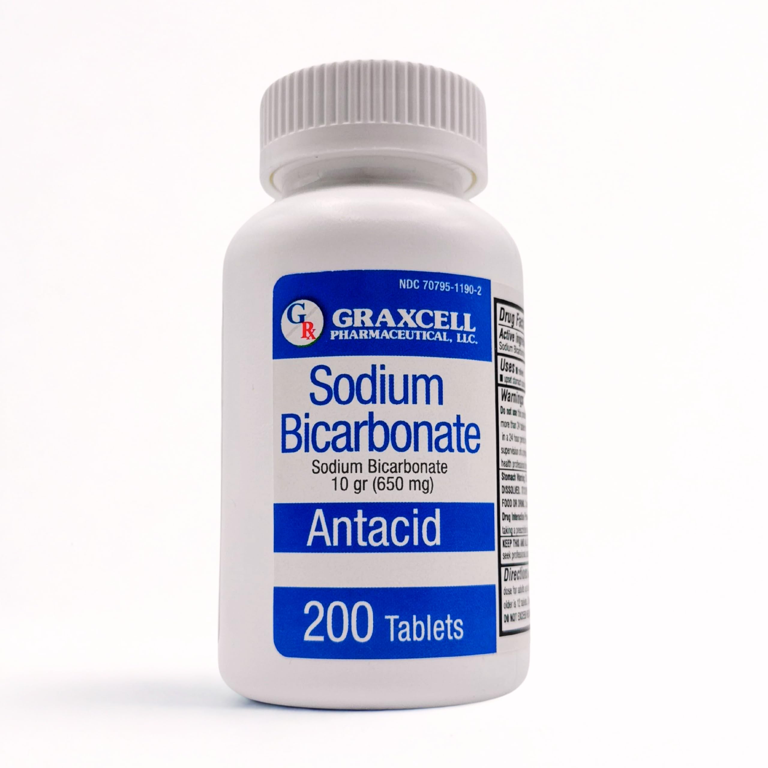 Graxcell Sodium Bicarbonate Tablets bottle shows fast relief for heartburn when needed