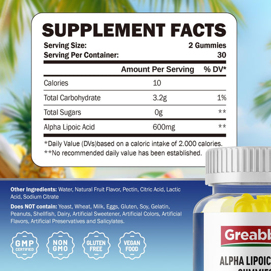 GREABBY ALA Gummies bottle label close-up