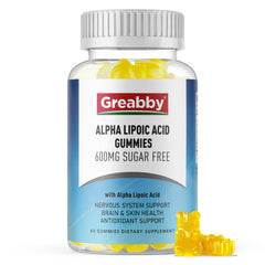 Bottle of GREABBY Alpha Lipoic Acid 600mg Gummies with pineapple flavor