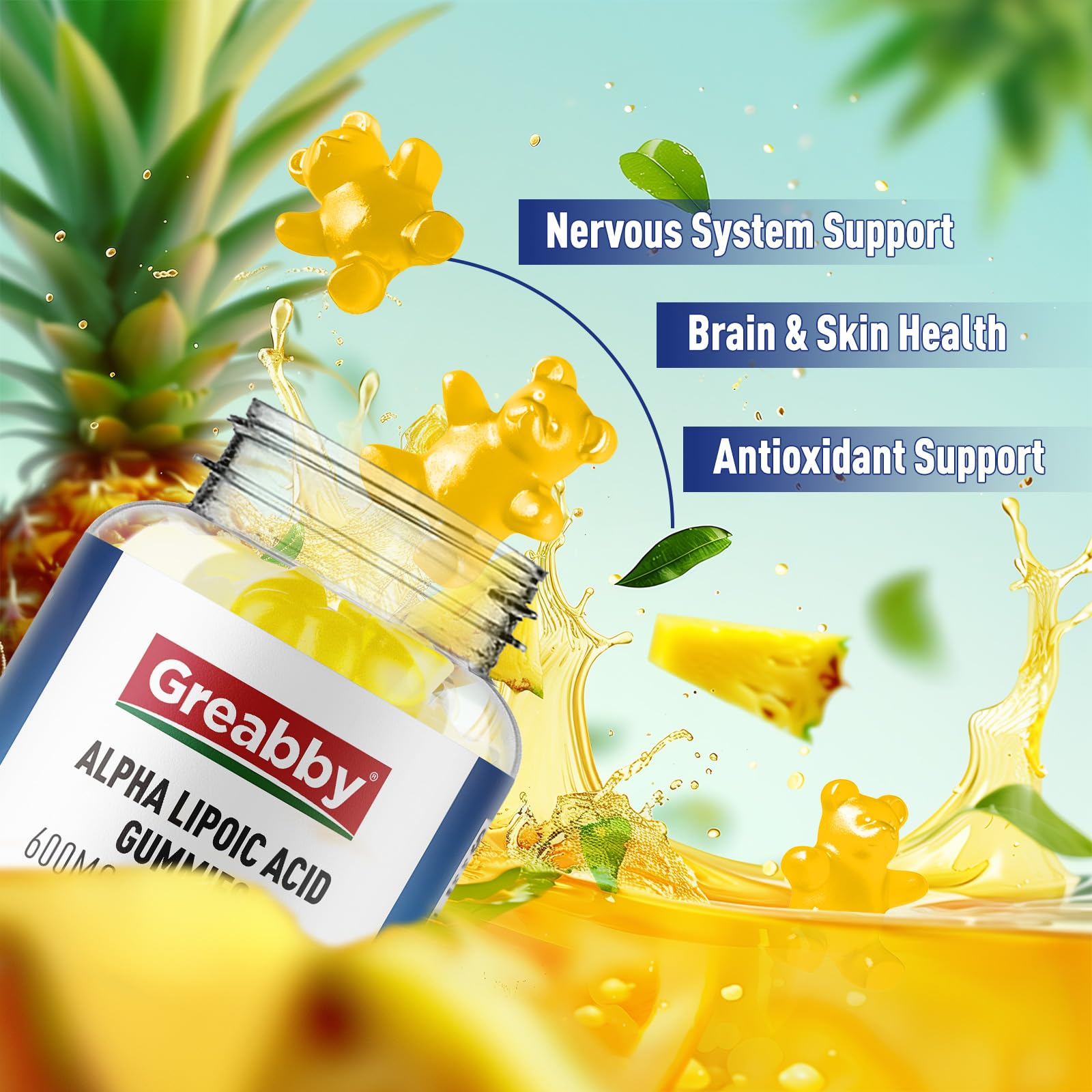 Nutrition facts panel for GREABBY Alpha Lipoic Acid Gummies