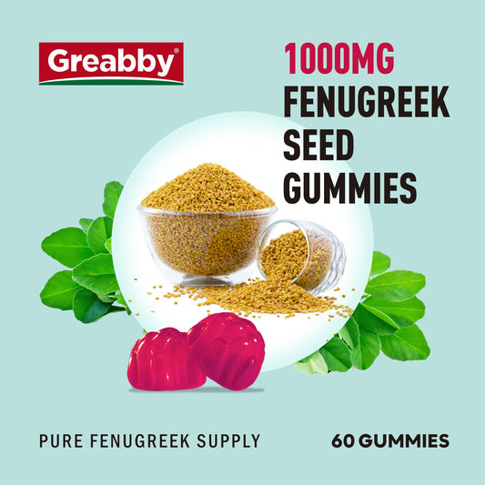 Close-up of GREABBY Fenugreek Gummies 1000mg label