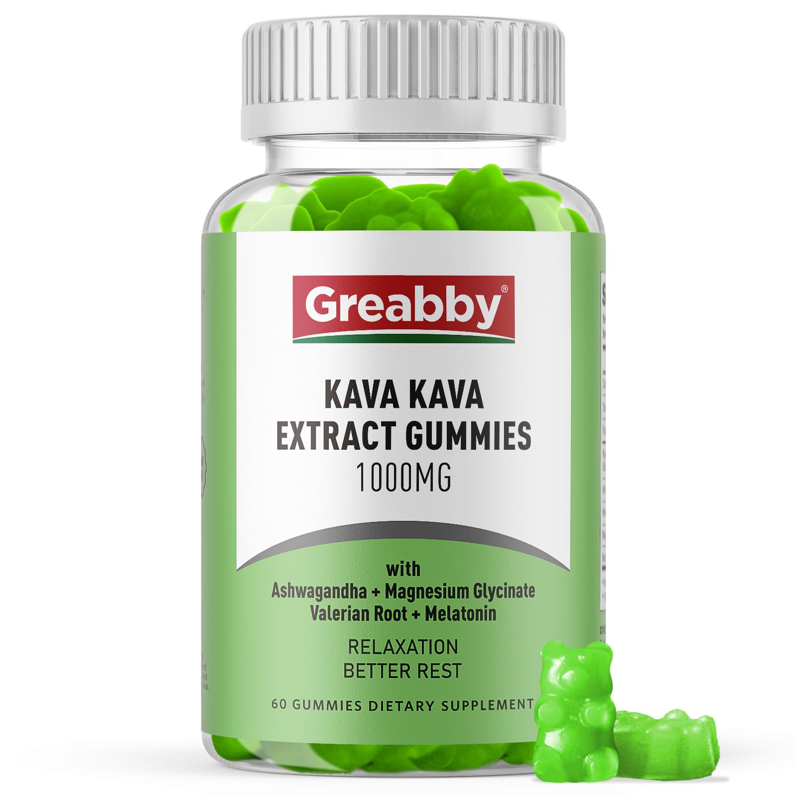 Greabby Kava Gummies label showing 1000mg per serving