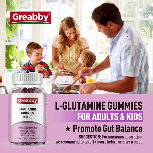 Greabby L-Glutamine 1000mg gummies back of bottle with nutrition facts