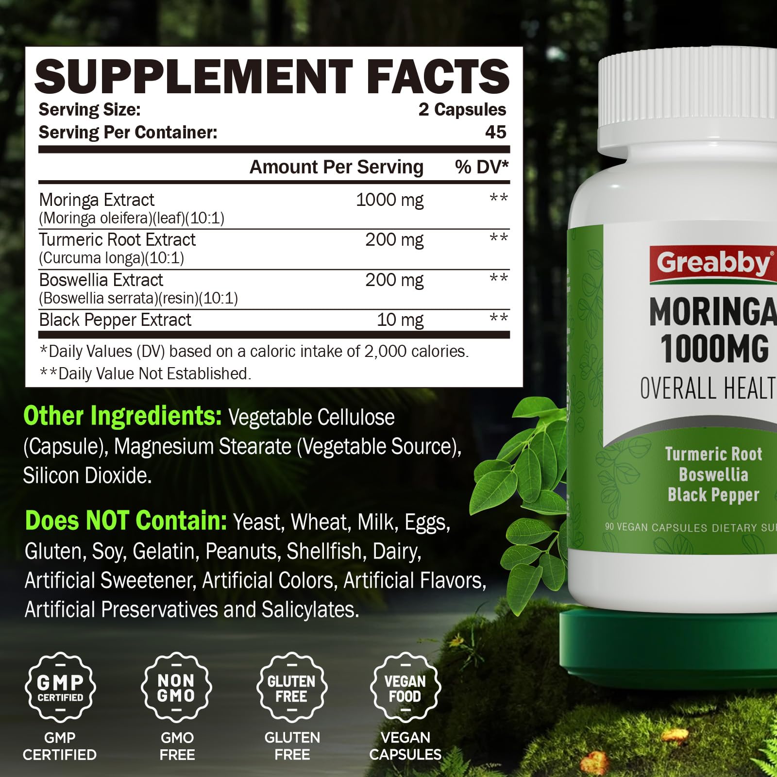 Dosage guide indicating 2 capsules daily for energy