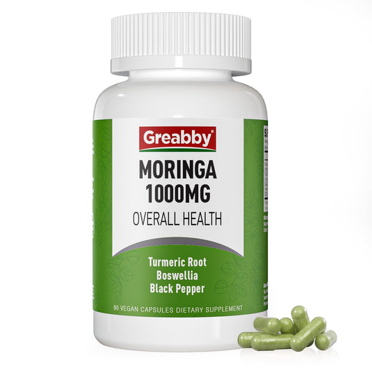 GREABBY Moringa Capsules hero product shot with Turmeric & Boswellia