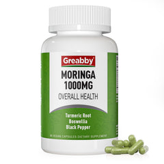GREABBY Moringa Capsules hero product shot with Turmeric & Boswellia