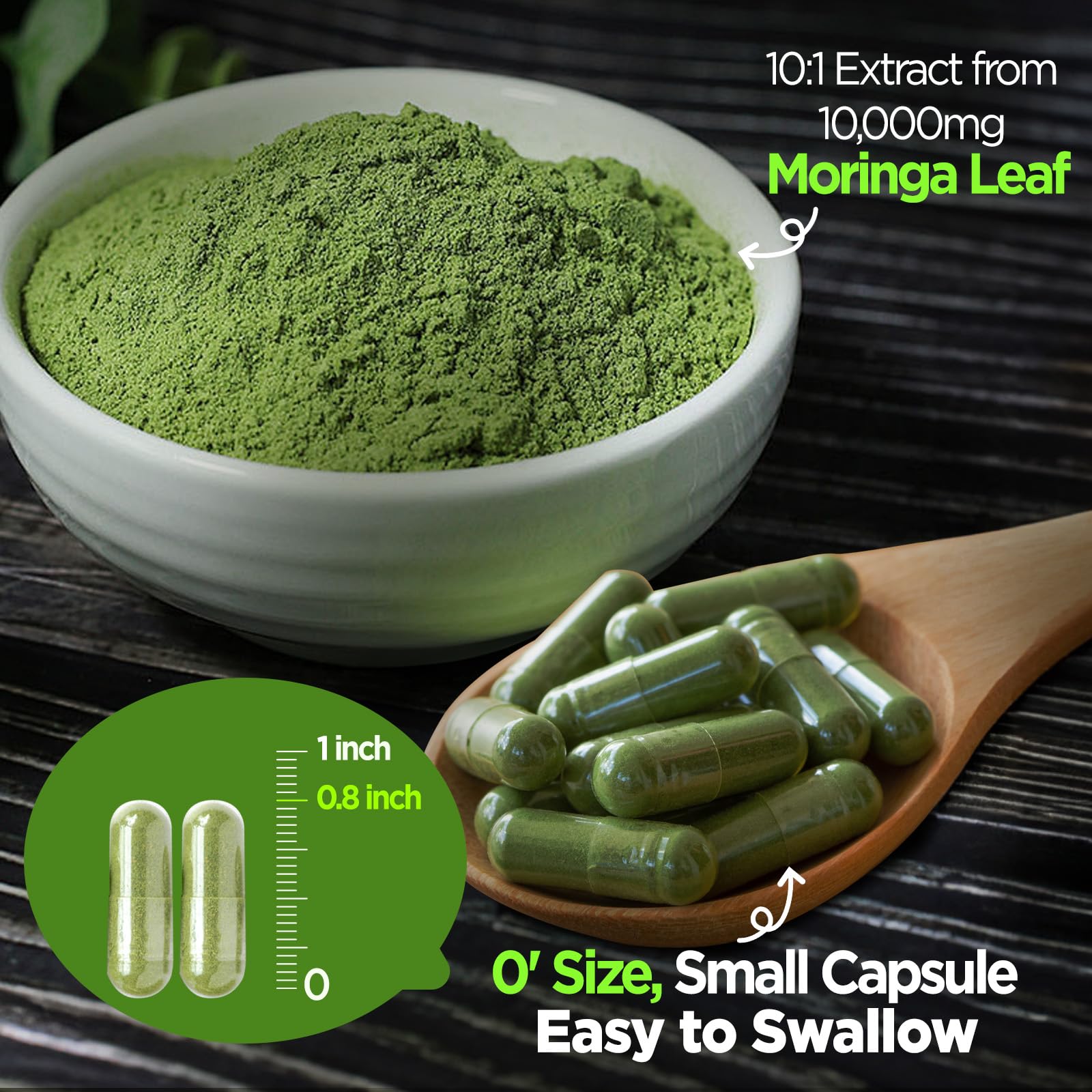 Vegan cellulose capsules bottle of GREABBY Moringa Capsules