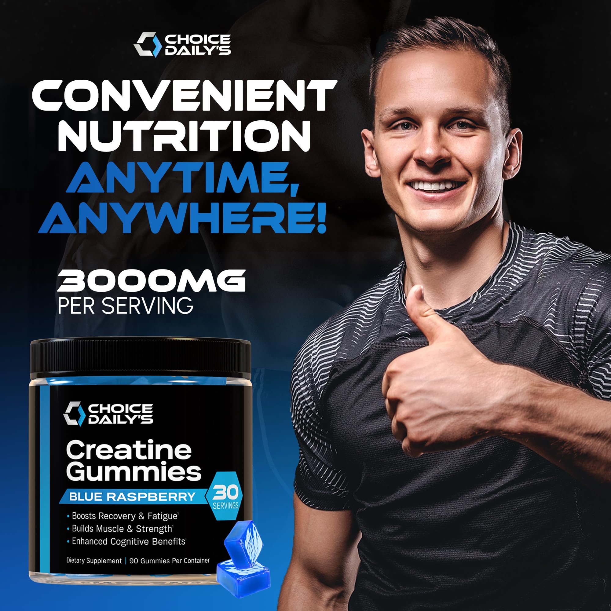 Candy-like taste promotional image for creatine gummies