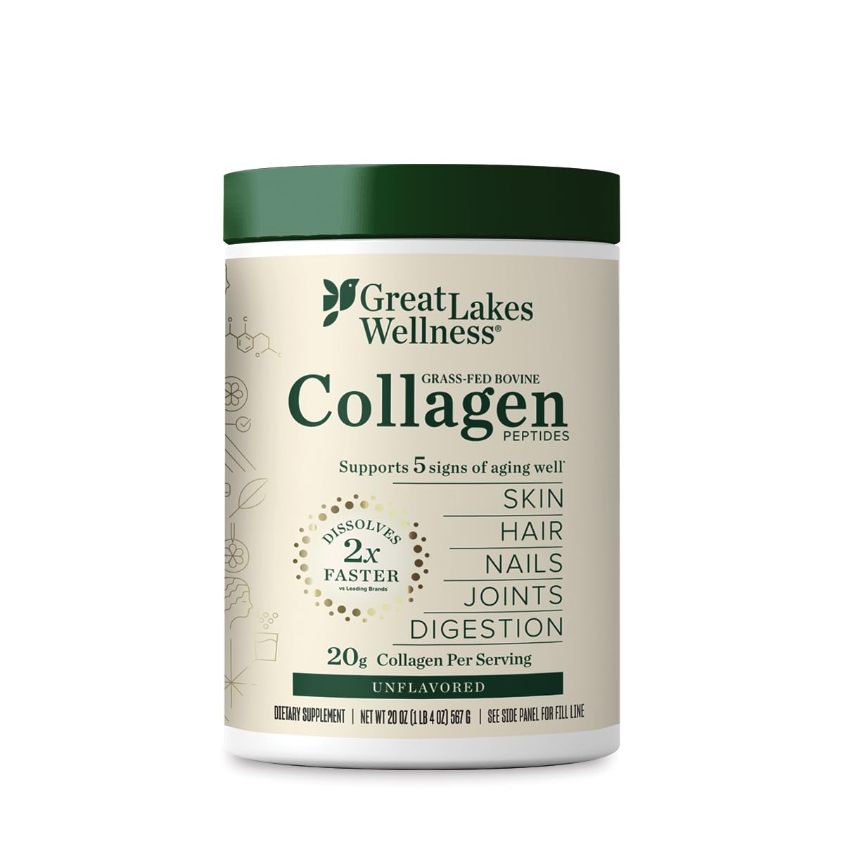 Great Lakes Wellness Collagen Peptides Powder jar front view