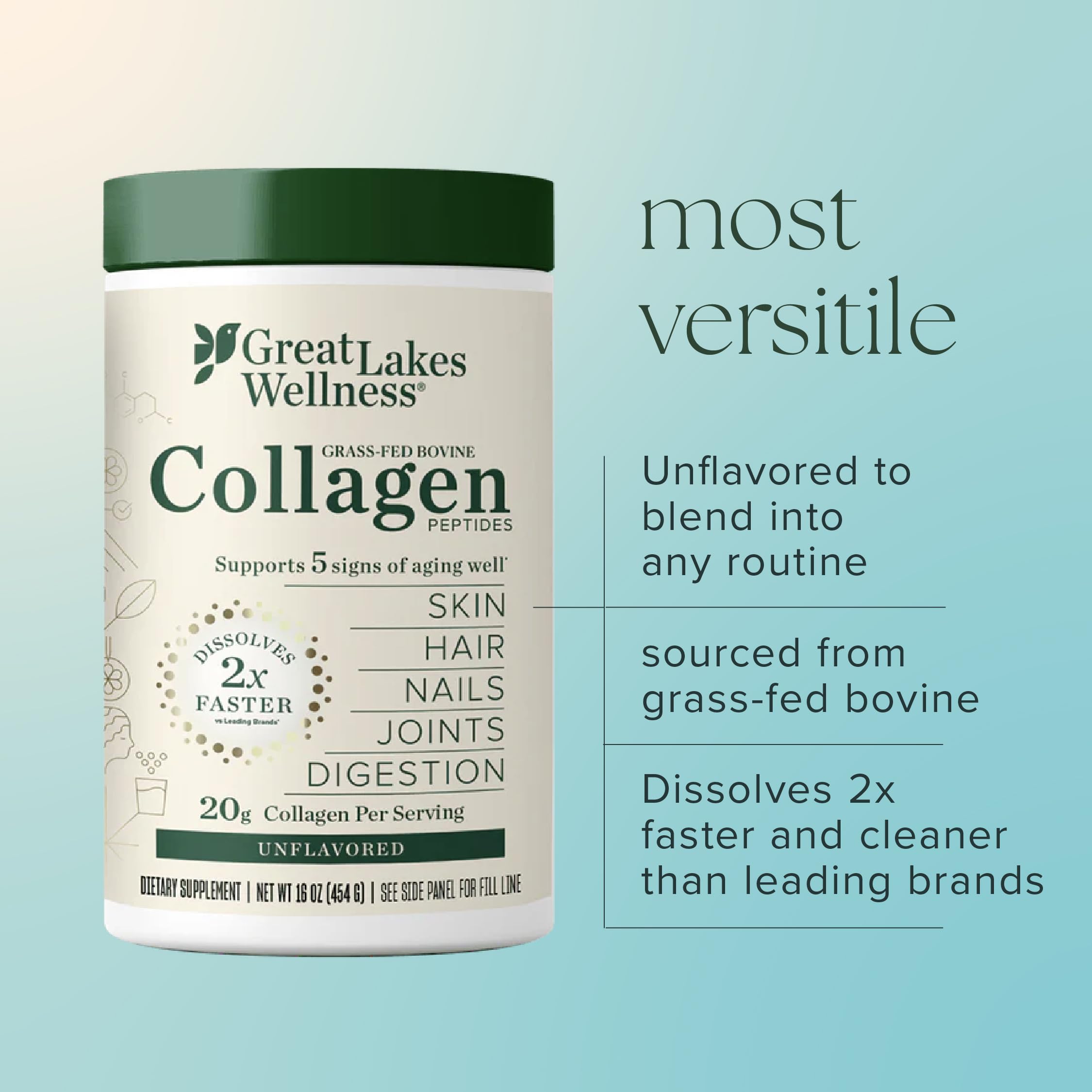 Great Lakes Wellness collagen peptides with types I and III on the label.