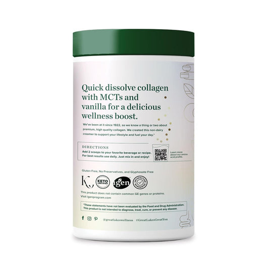 Back nutrition panel for Great Lakes Wellness Keto Boost Collagen Peptides Powder Vanilla 14.1 oz