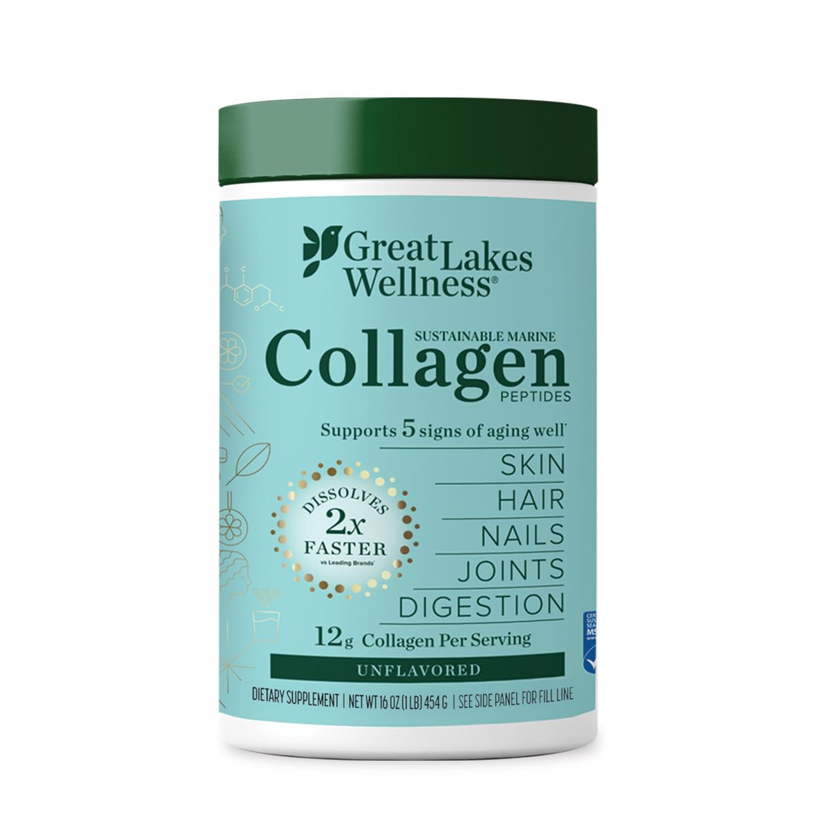 Great Lakes Wellness marine collagen powder 16oz bottle