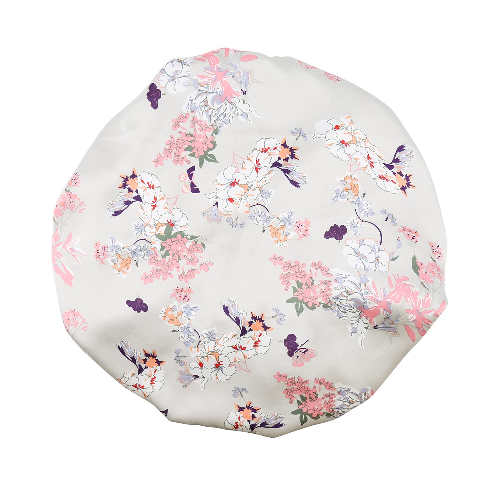 GreatRemy satin braid bonnet with silver flowers seen from the front, for hair protection while sleeping