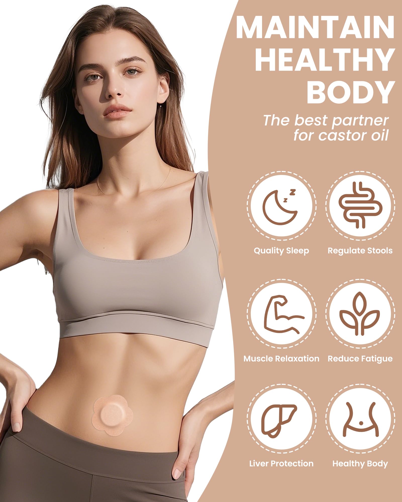 Castor oil belly button patches with central organic cotton pad