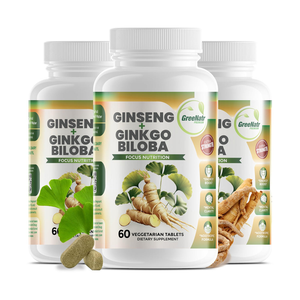 Hero image of GreeNatr Ginko Biloba & Panax Ginseng supplement bottle