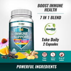 GreeNatr Immune Support ingredients: Quercetin, Echinacea Purpurea, Sambucus Elderberry and Ginger