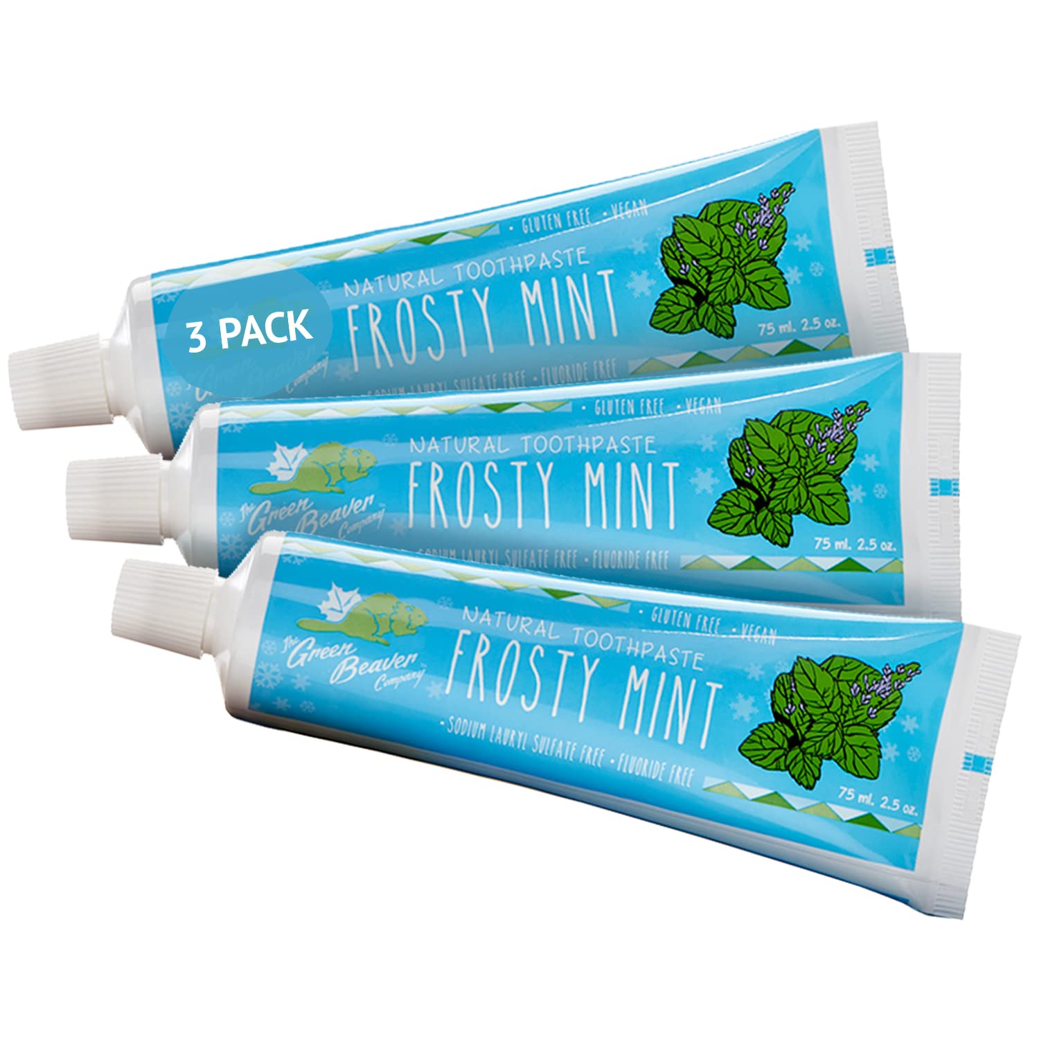 Green Beaver Frosty Mint toothpaste 75ml 3 pack front view