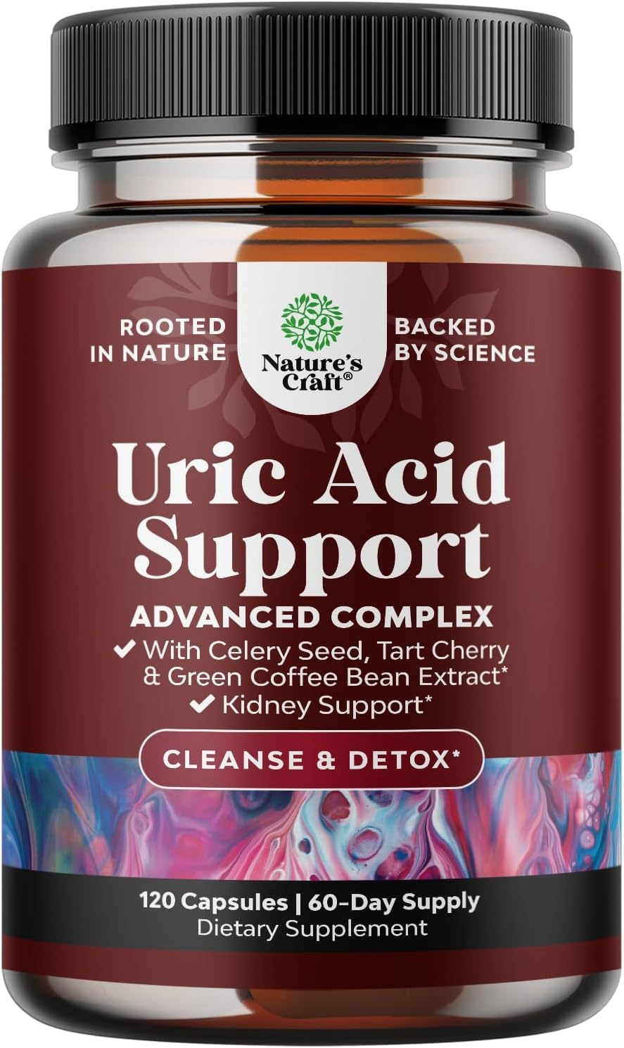 Front of bottle highlighting green coffee bean extract uric acid cleanse