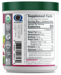 Close-up of Green Foods Beet Essence OG2 5.3 oz label