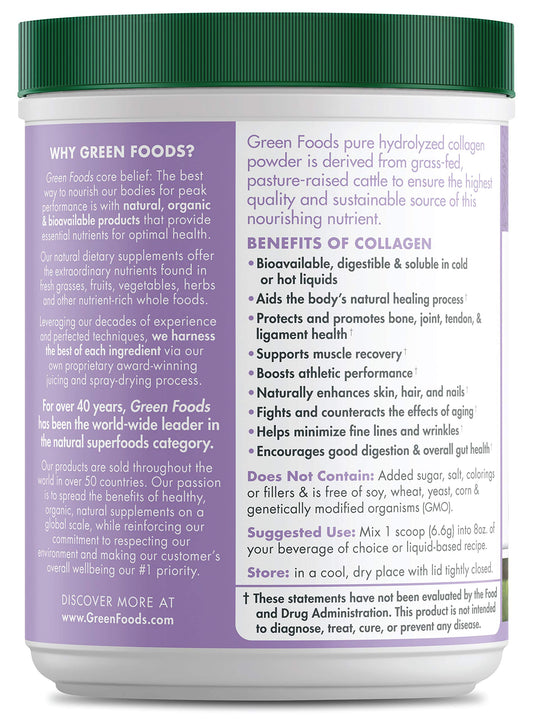 Close-up of collagen peptides label showing grass-fed and hydrolyzed