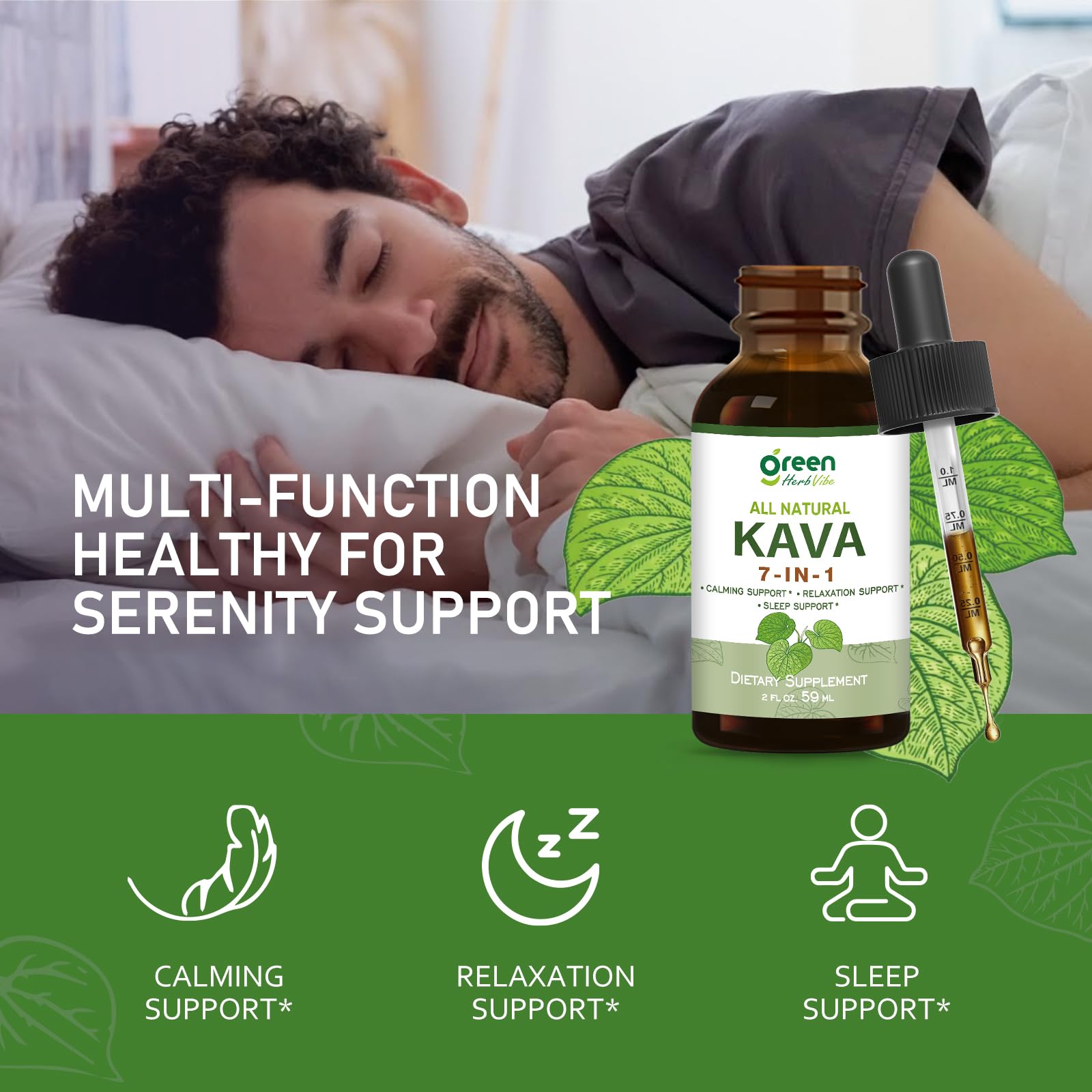Green Herb Vibe Kava Drops packaging and label
