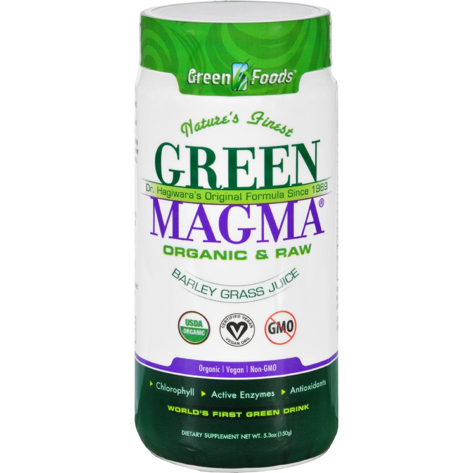 Green Magma packaging and 5.3 oz label on display
