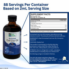 Green Pasture Fermented Cod Liver Oil Liquid Cinnamon bottle on a table