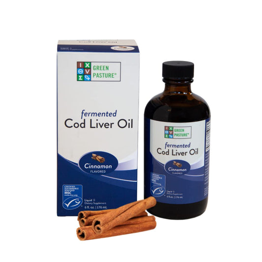 Green Pasture Fermented Cod Liver Oil Liquid Cinnamon bottle - 6 oz - front view