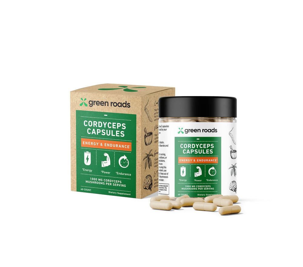 Bottle of Green Roads Cordyceps Energy & Endurance Capsules (60 count)