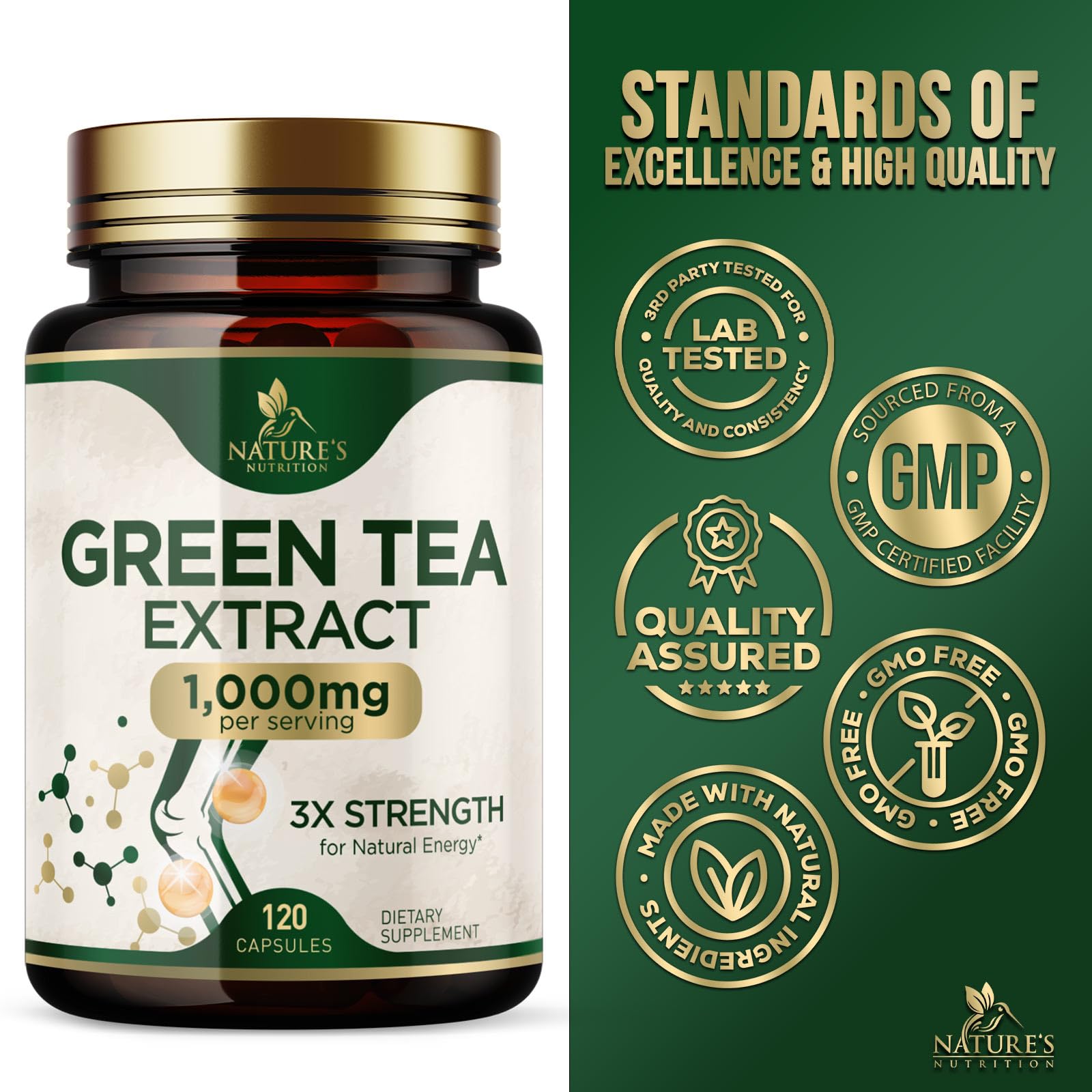 Green Tea Extract Capsules spilled from bottle