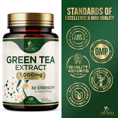 Green Tea Extract Capsules spilled from bottle