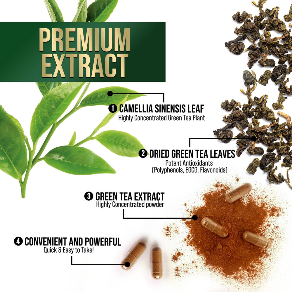 Packaging and appearance of Green Tea Extract Capsules 1000 mg