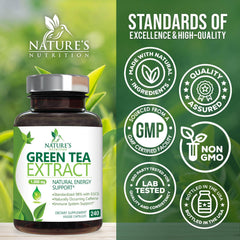Close-up of green tea extract capsules showing size and color