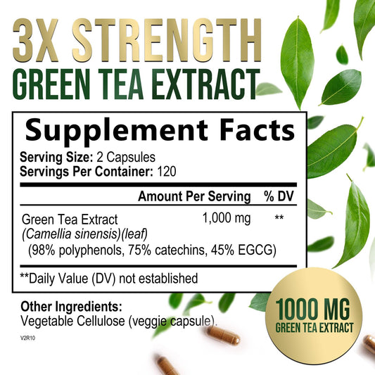 Close-up of the product label on Green Tea Extract Capsules 1000 mg